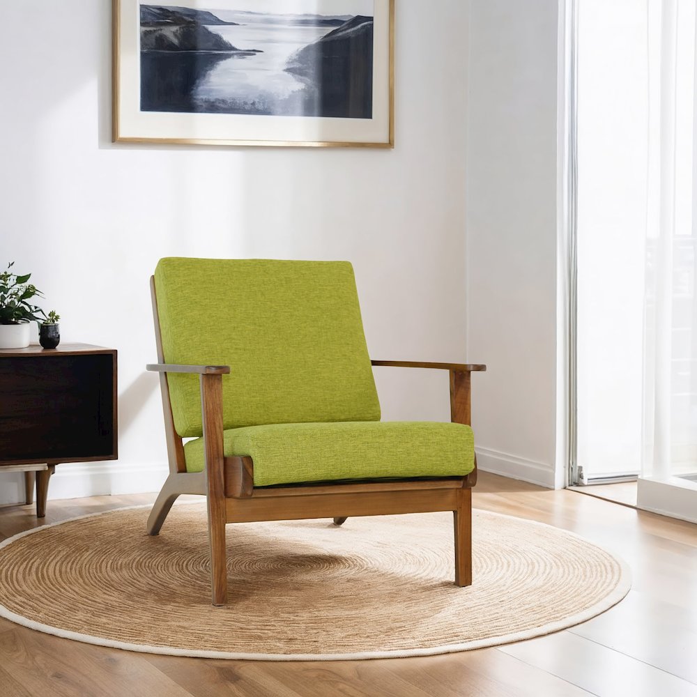 Connor Solid Wood Linen Lounge Chair - Pistachio Green. Picture 4