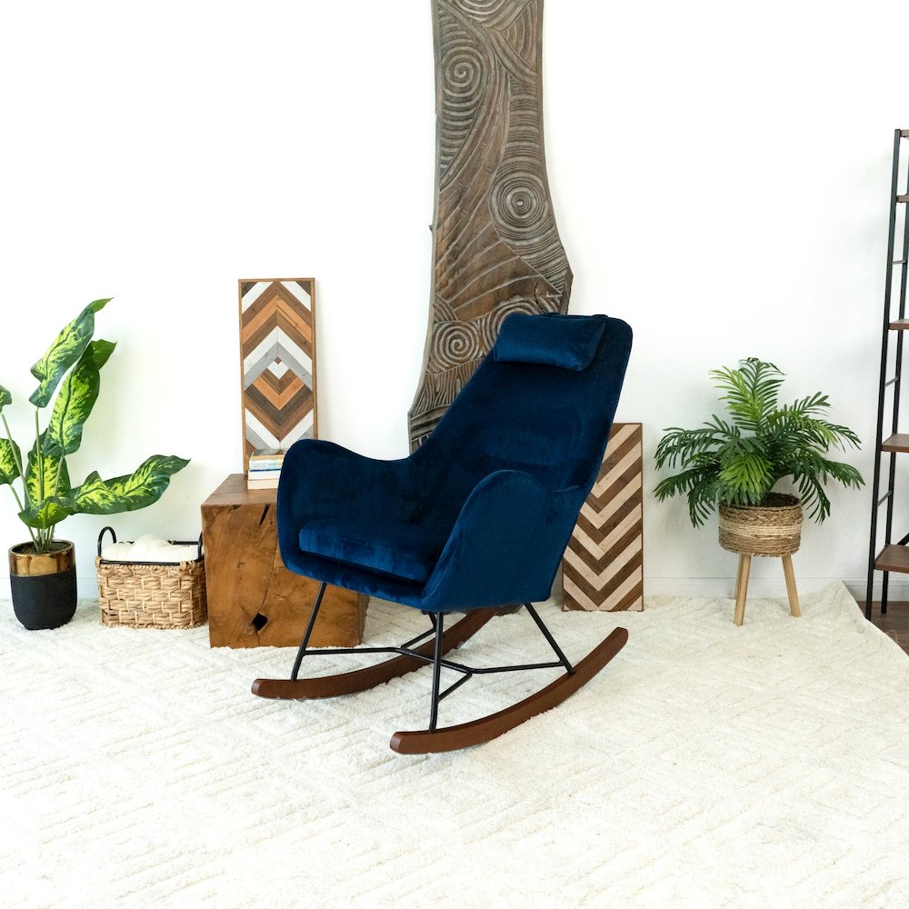 Chelsea Blue Velvet Rocking Chair. Picture 3