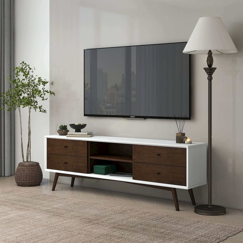 Caroline Walnut White TV Stand Up To 72". Picture 3