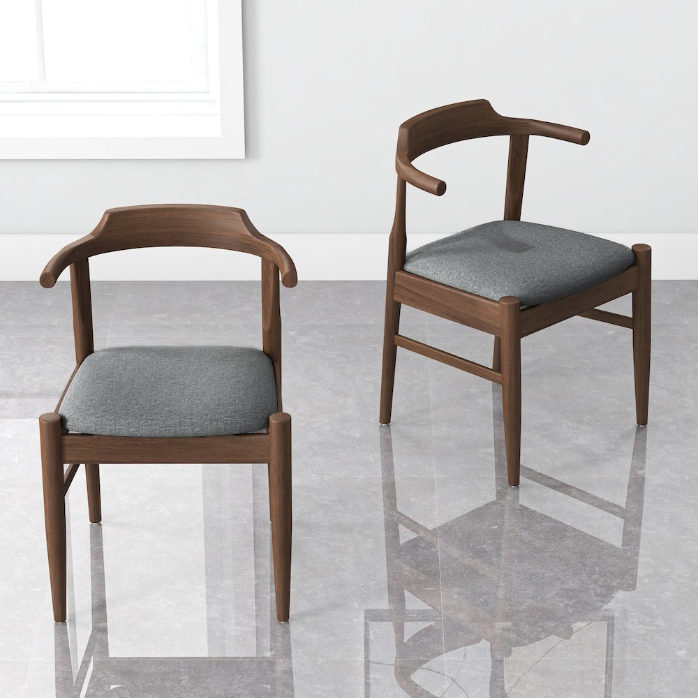 Leon Mid-Century Modern Grey Fabric Dining Chair (Set of 2). Picture 4