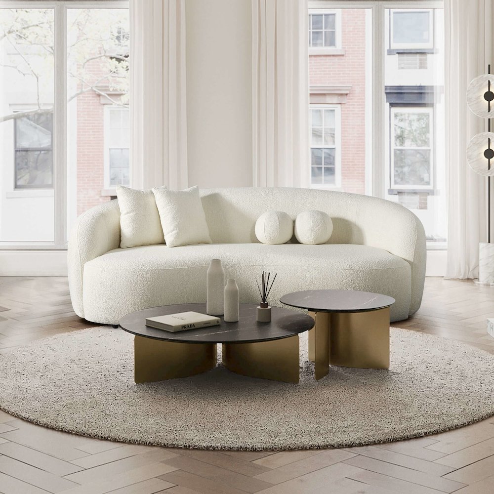 Drake Japandi Style Curvy Ivory Boucle Sofa. Picture 8