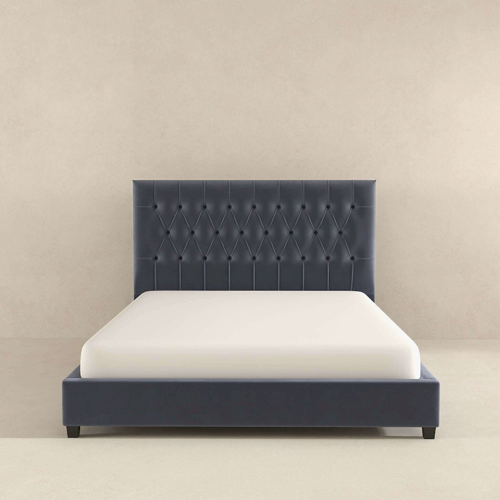 Donald Mid Century Modern Grey Velvet Platform Bed King. Picture 7