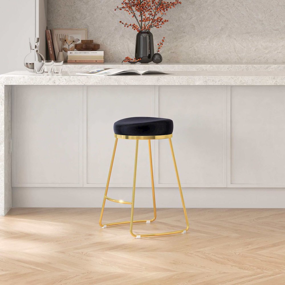 Jane 26" Luxury Black Upholstered Stool. Picture 3