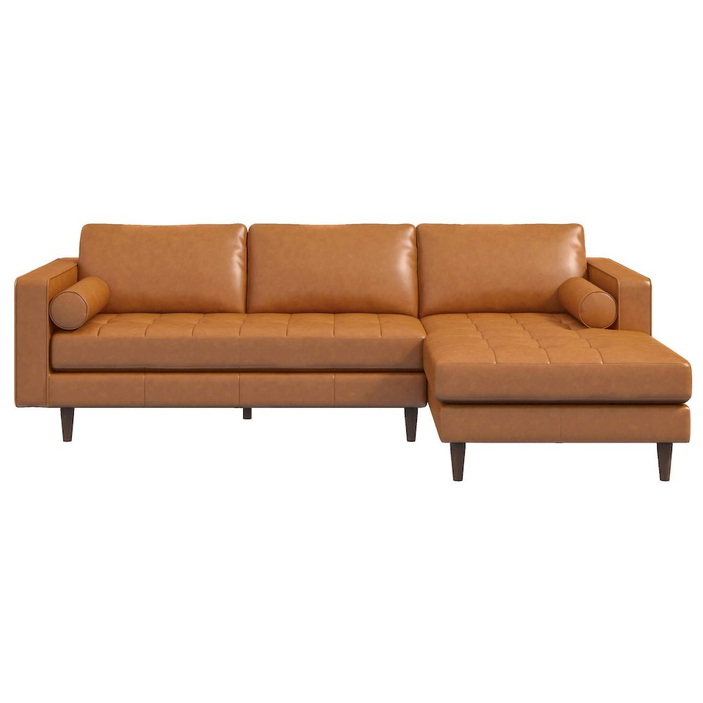 Anthony Genuine Tan Leather Right-Facing Sectional Sofa. Picture 1