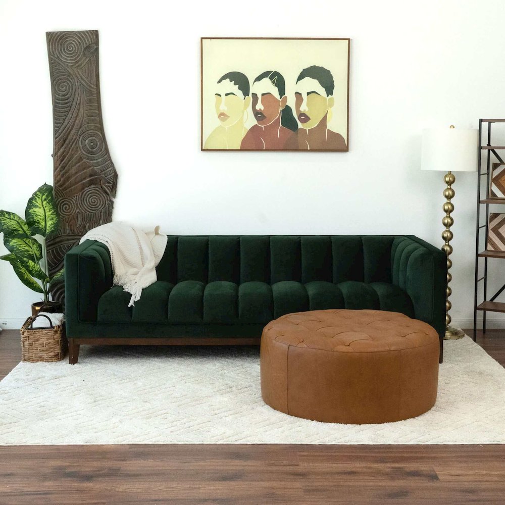 Seletar  Tan Leather Ottoman. Picture 3