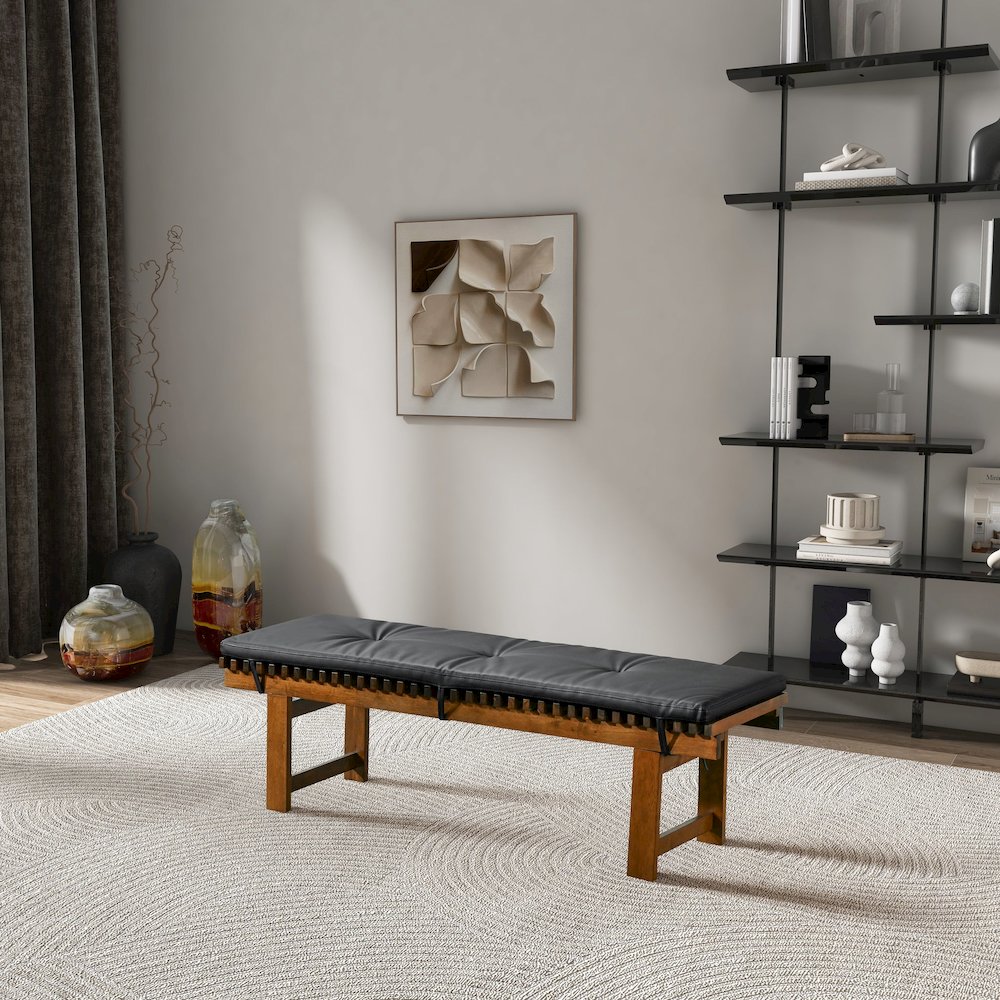Lucia Bench in Black PU Leather. Picture 3
