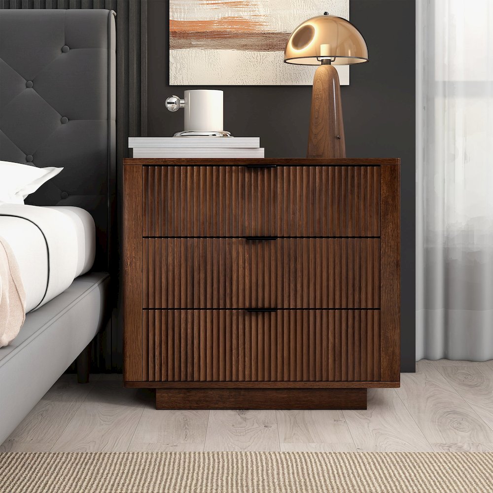 Lola Walnut Nightstand 3-Drawer. Picture 4