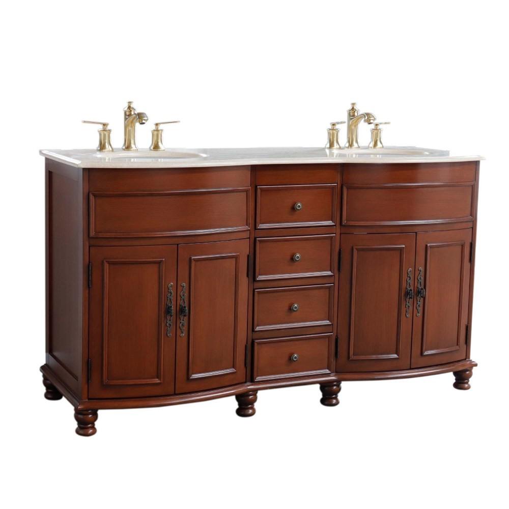62 in Double sink vanity Walnut finish in Cream Marble top. Picture 3