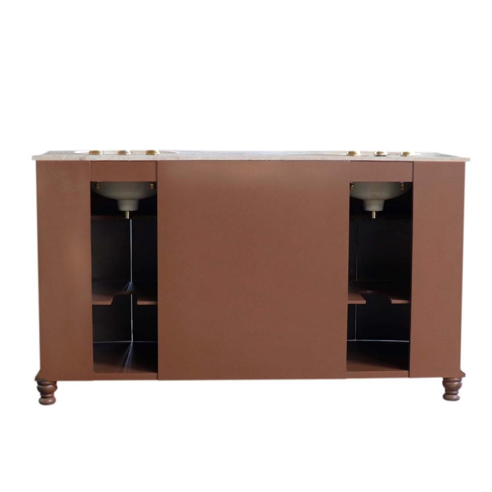 62 in Double sink vanity Walnut finish in Cream Marble top. Picture 9