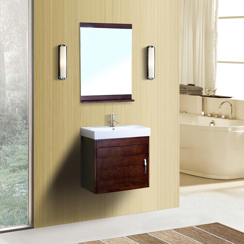 24.4 in Single wall mount style sink vanity-wood- walnut. Picture 3