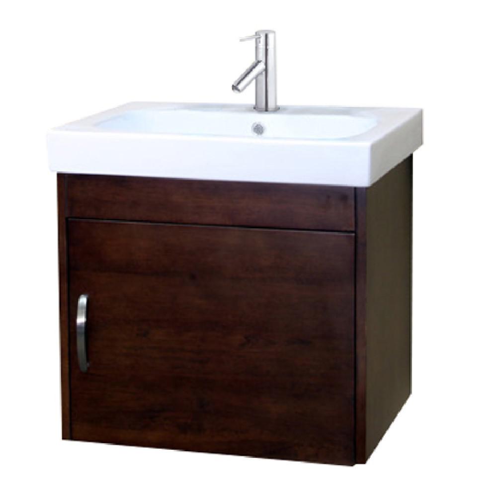 24.4 in Single wall mount style sink vanity-wood- walnut. Picture 1
