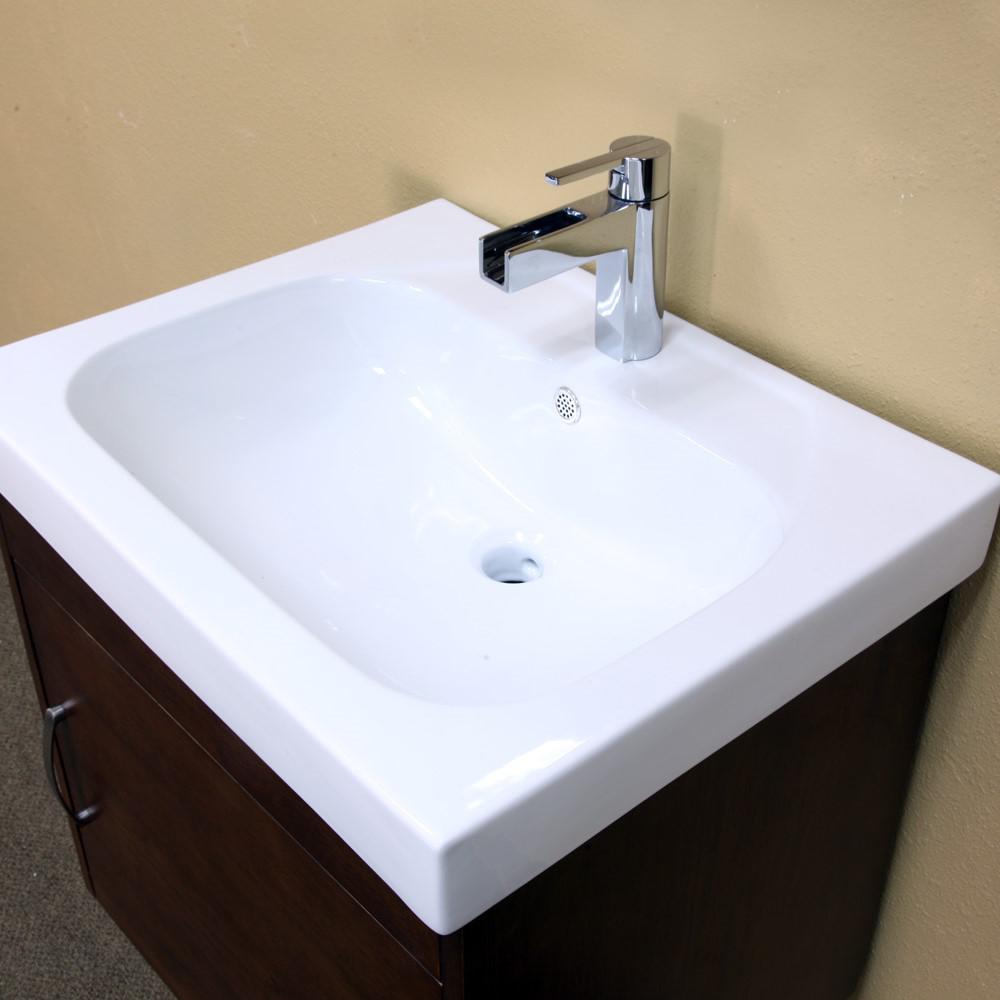 24.4 in Single wall mount style sink vanity-wood- walnut. Picture 4