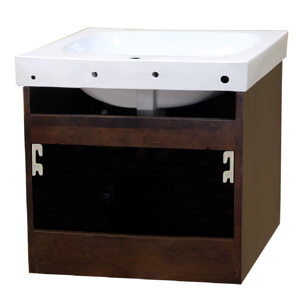 24.4 in Single wall mount style sink vanity-wood- walnut. Picture 2