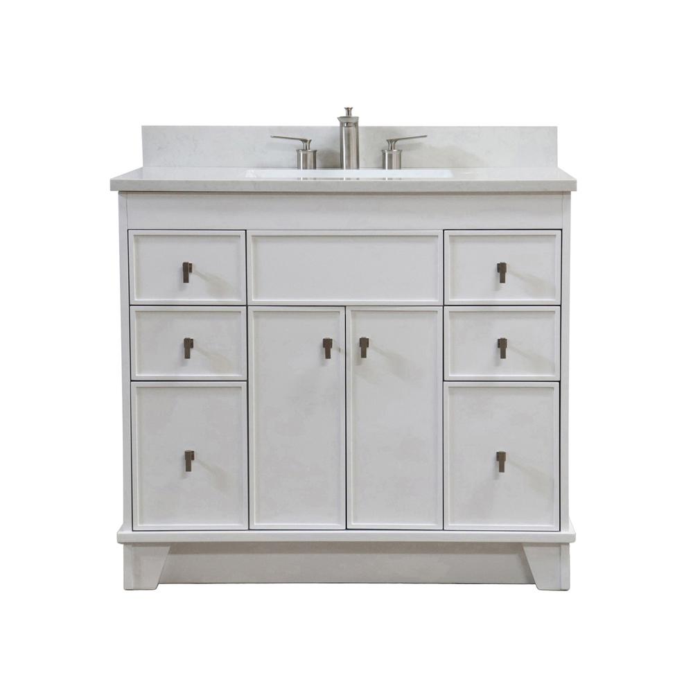 39 in. Single Sink Vanity in White finish with Engineered Quartz Top. Picture 4