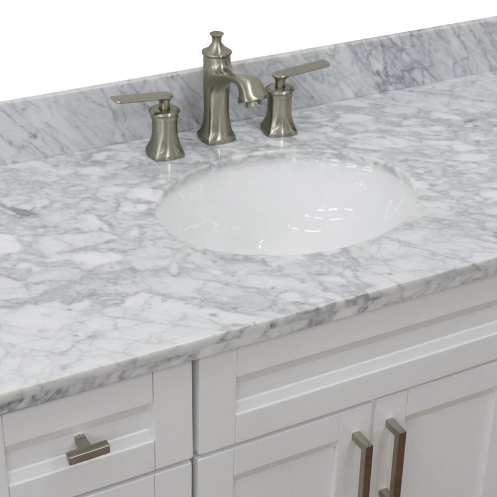 49 Single sink vanity in White finish with White Carrara marble and oval sink. Picture 10