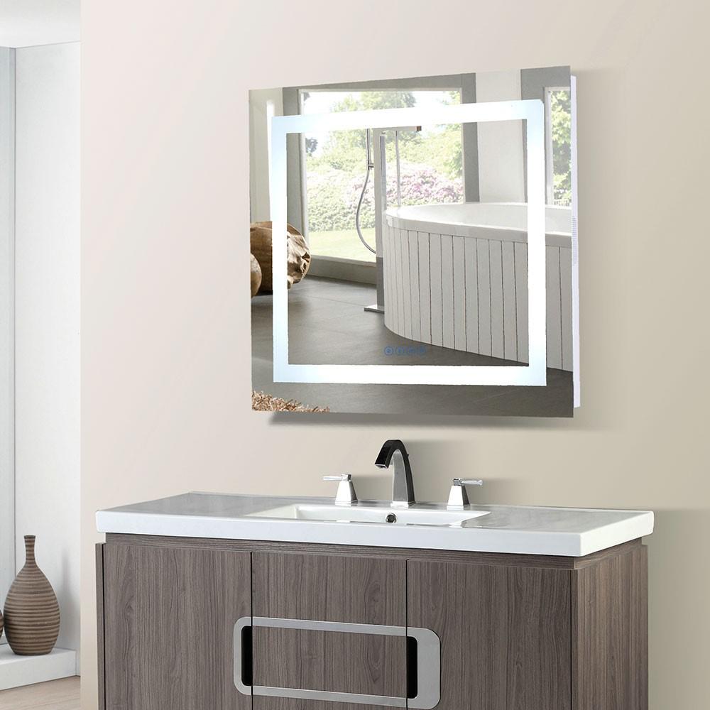 30 in. LED Bordered Illuminated Mirror with Bluetooth Speakers. Picture 1