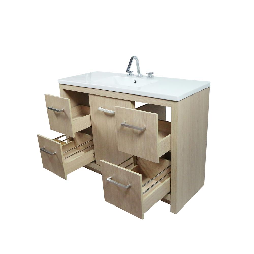 48 Single Sink Vanity In Neutral Finish with White Ceramic Top. Picture 5