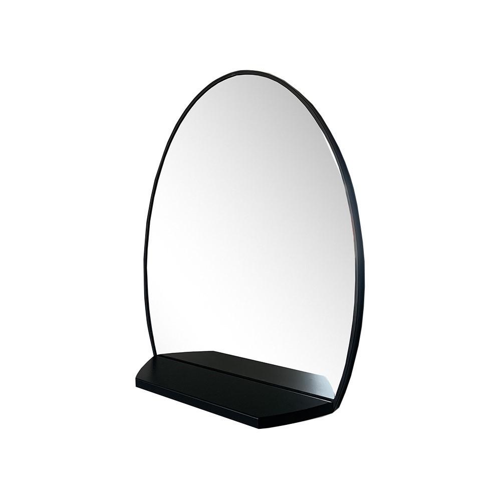 Oval Metal Frame Mirror with Shelf in Matte Black. Picture 1