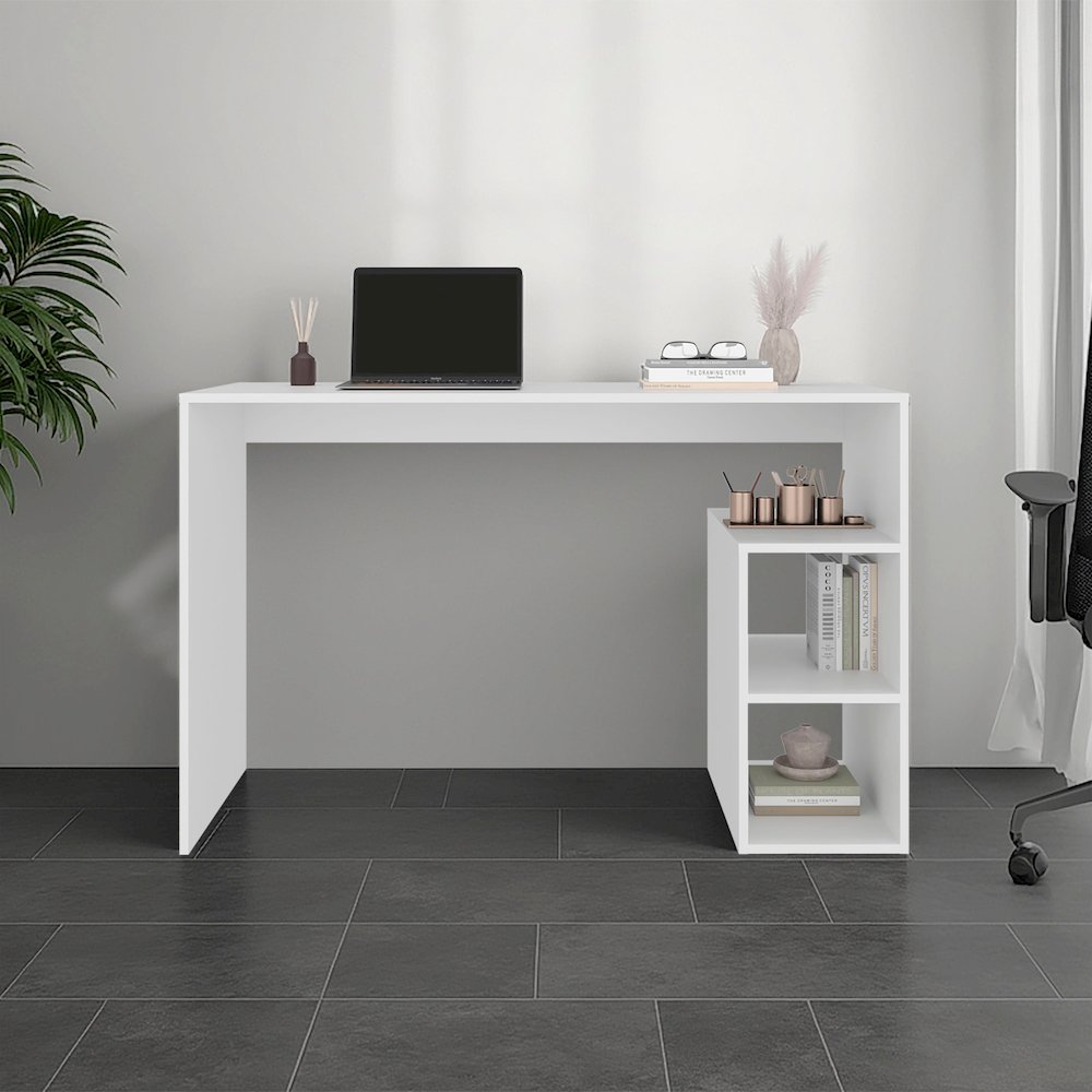 Star Office Desk with Storage and Minimalist Design, White. Picture 2