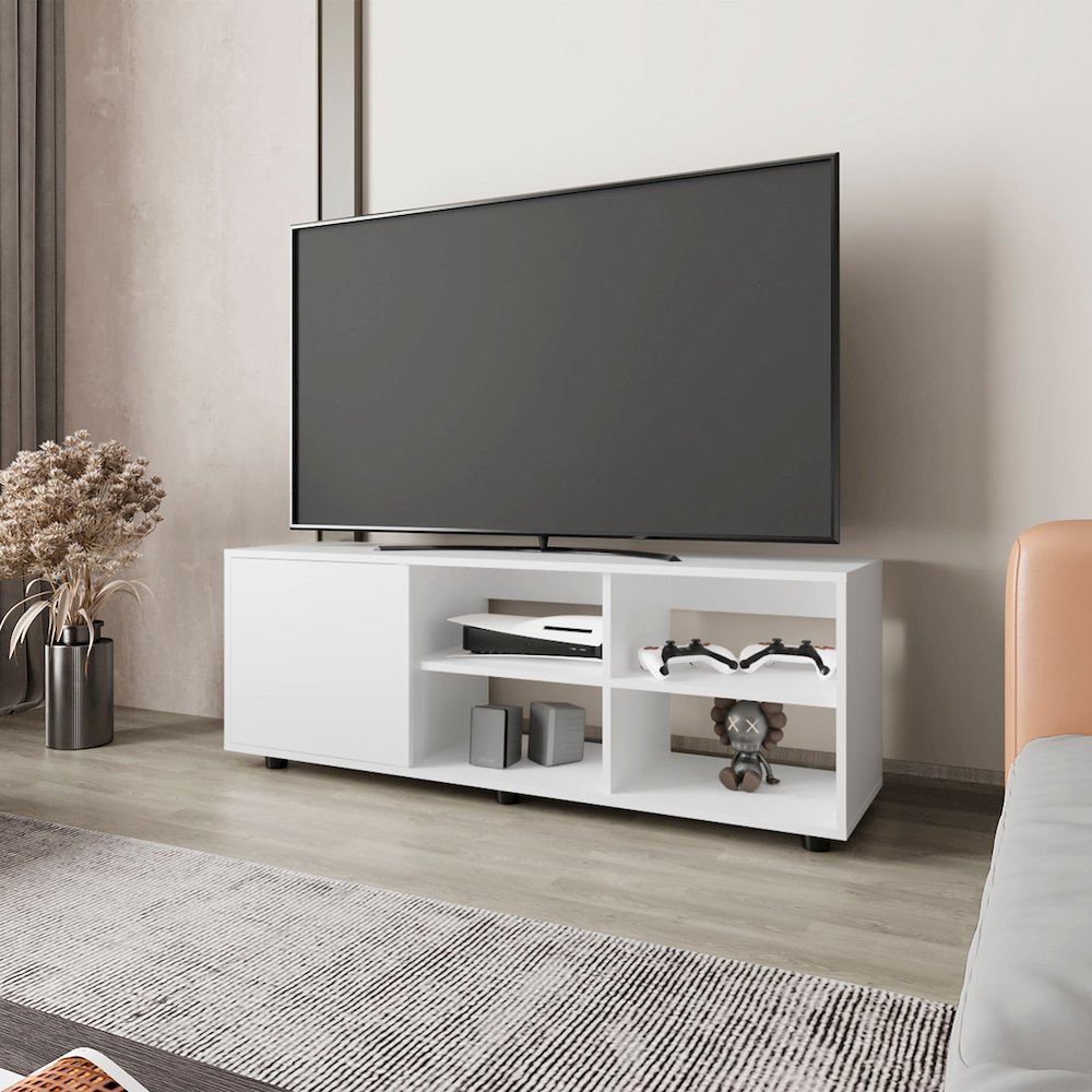 Parker TV Stand with a Door and Open Storage, White. Picture 4