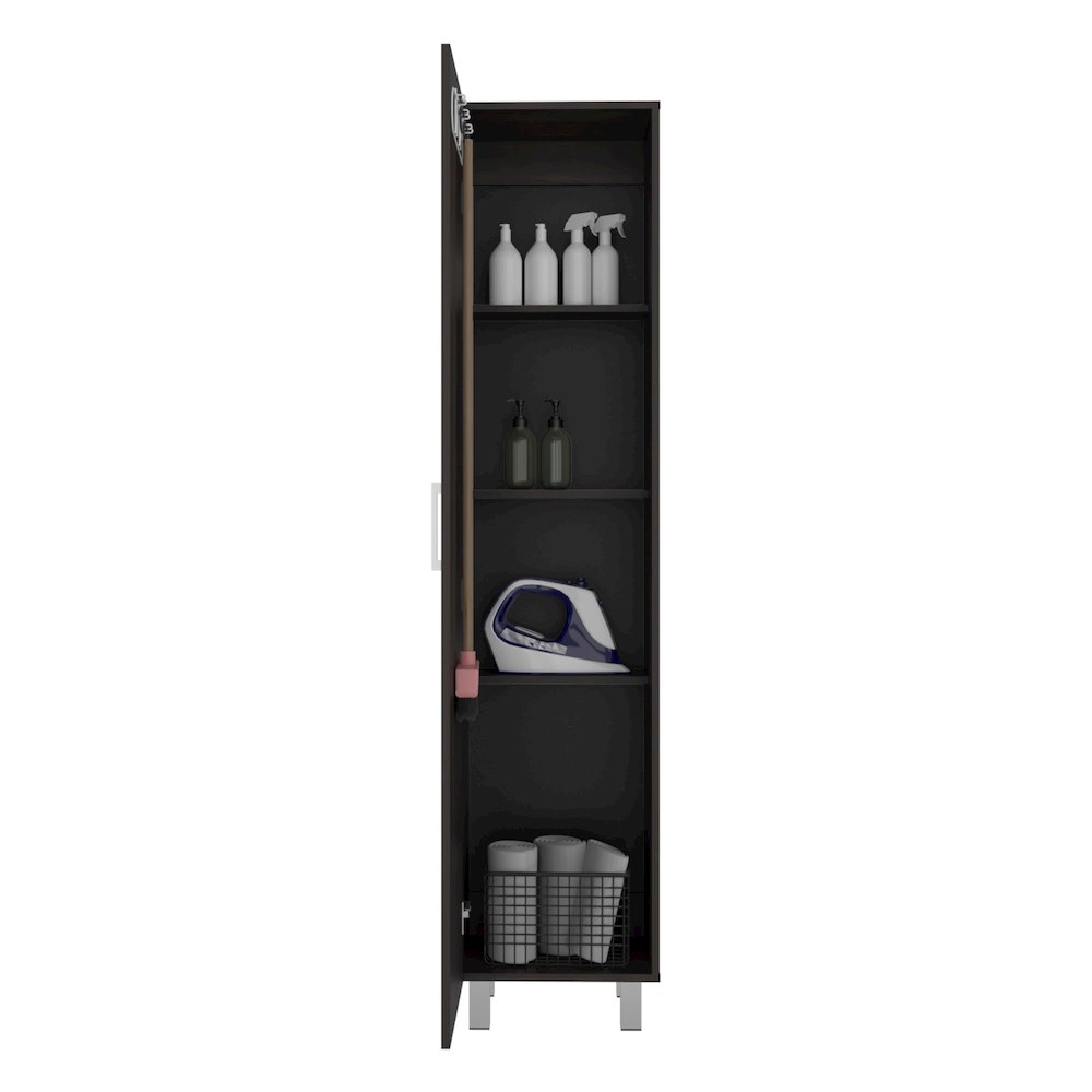 Vegas Storage Cabinet for Laundry Room with Fixed Shelves, Stained Walnut. Picture 4