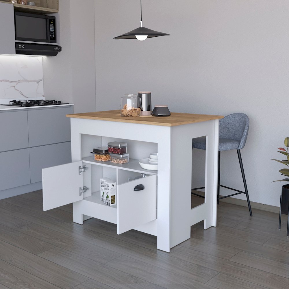 Theba Kitchen Island, whit  2 doors, 3 shelves. Picture 6