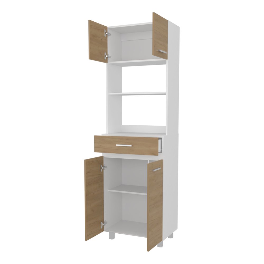 Tall Kitchen Storage Cabinet with Doors, Drawer and Open Microwave Shelf. Picture 6