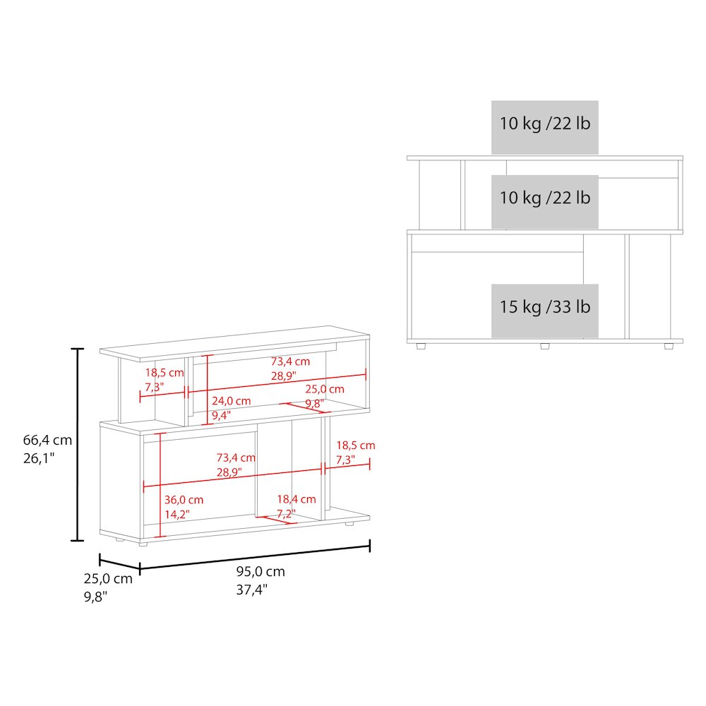 Bell Modern Storage Shelf, Open Design with 2 Shelves, High-Quality Wood. Picture 3