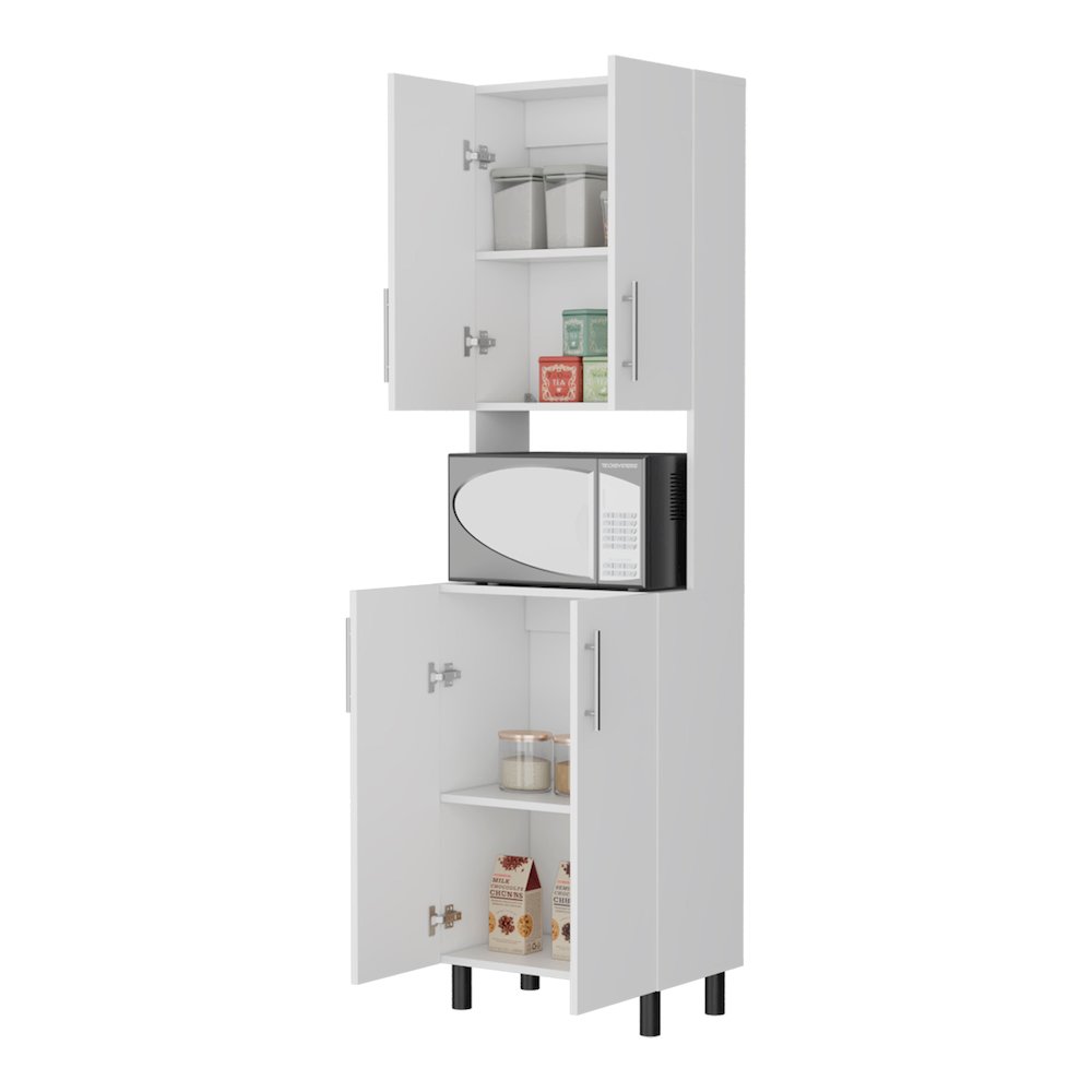 Ko Vaya Double Cabinet Kitchen Pantry with Open Storage, White. Picture 5
