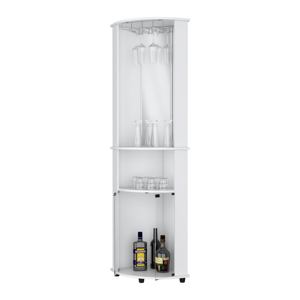 Oregon Corner Bar Cabinet, 3-Tier Shelf with Glass Rack. Picture 3