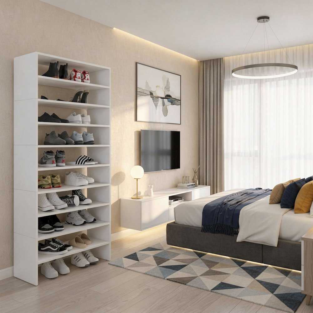 Berlin Shoe Rack with Open Shelves,  Ideal for Modern Home Spaces, White. Picture 6