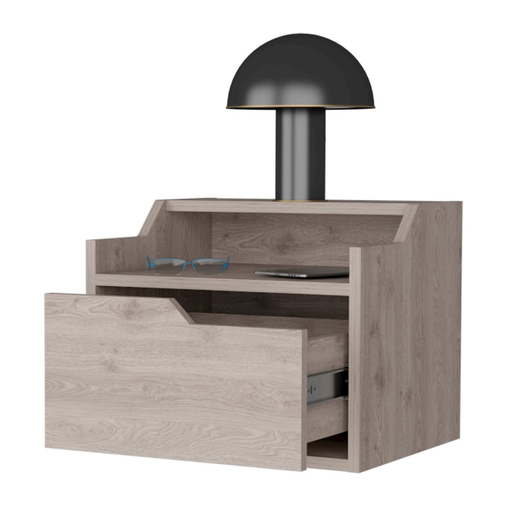 Florence Floating Nightstand with Drawer and Dual-Shelf Display. Picture 3