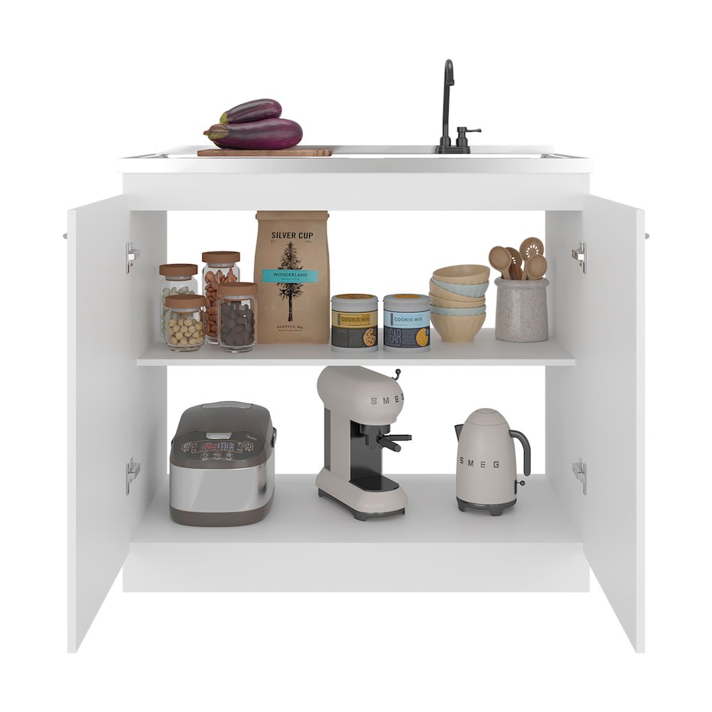 Extremo Kitchen Storage Cabinet with 2 Doors and 3 Shelves, White. Picture 7