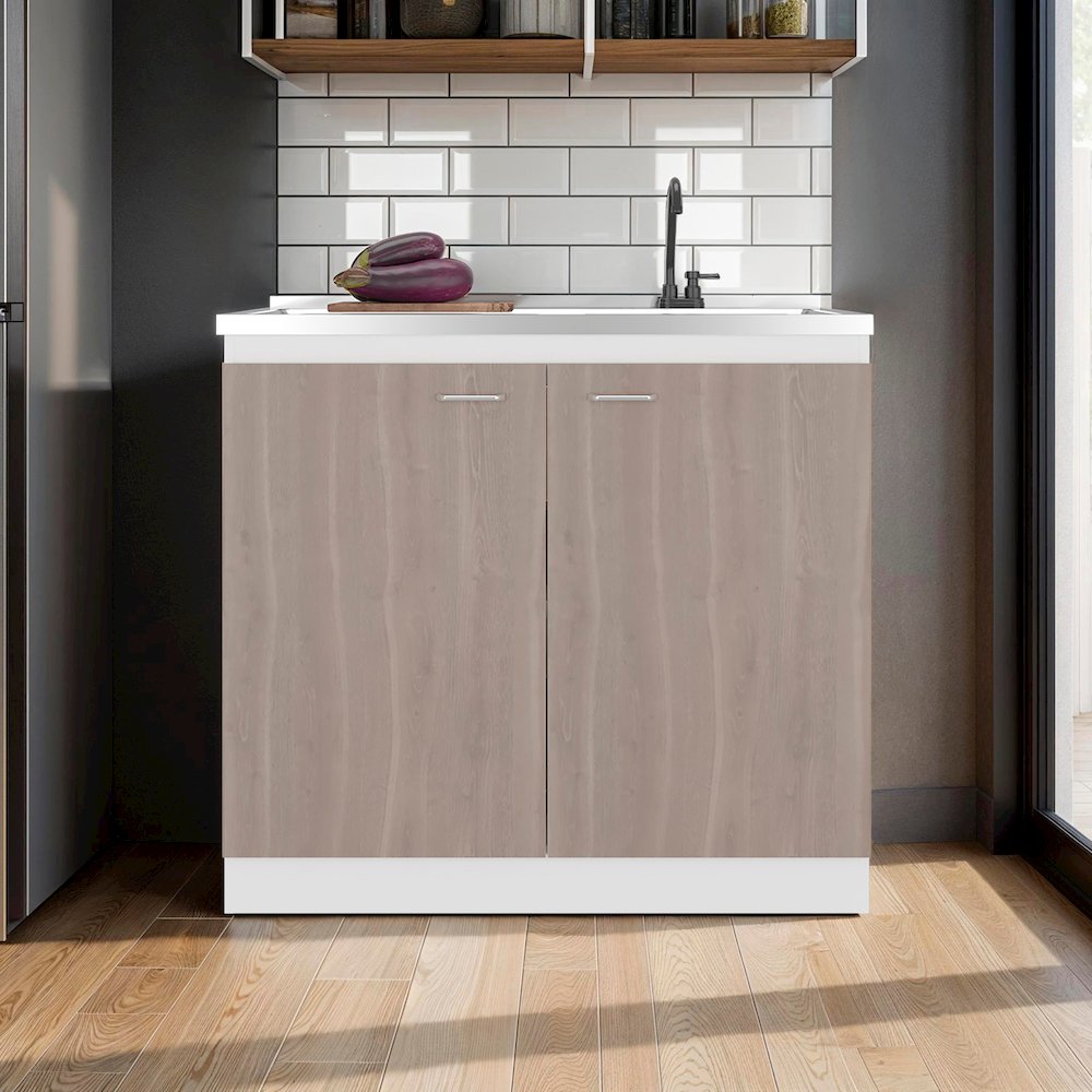 Extremo Kitchen Storage Cabinet with 2 Doors and 3 Shelves, White and Light Grey. Picture 2