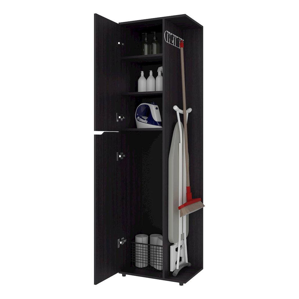 FM FURNITURE Harper Broom Cabinet, with 2 doors, 3 shelves and a holder,WENGUE. Picture 6
