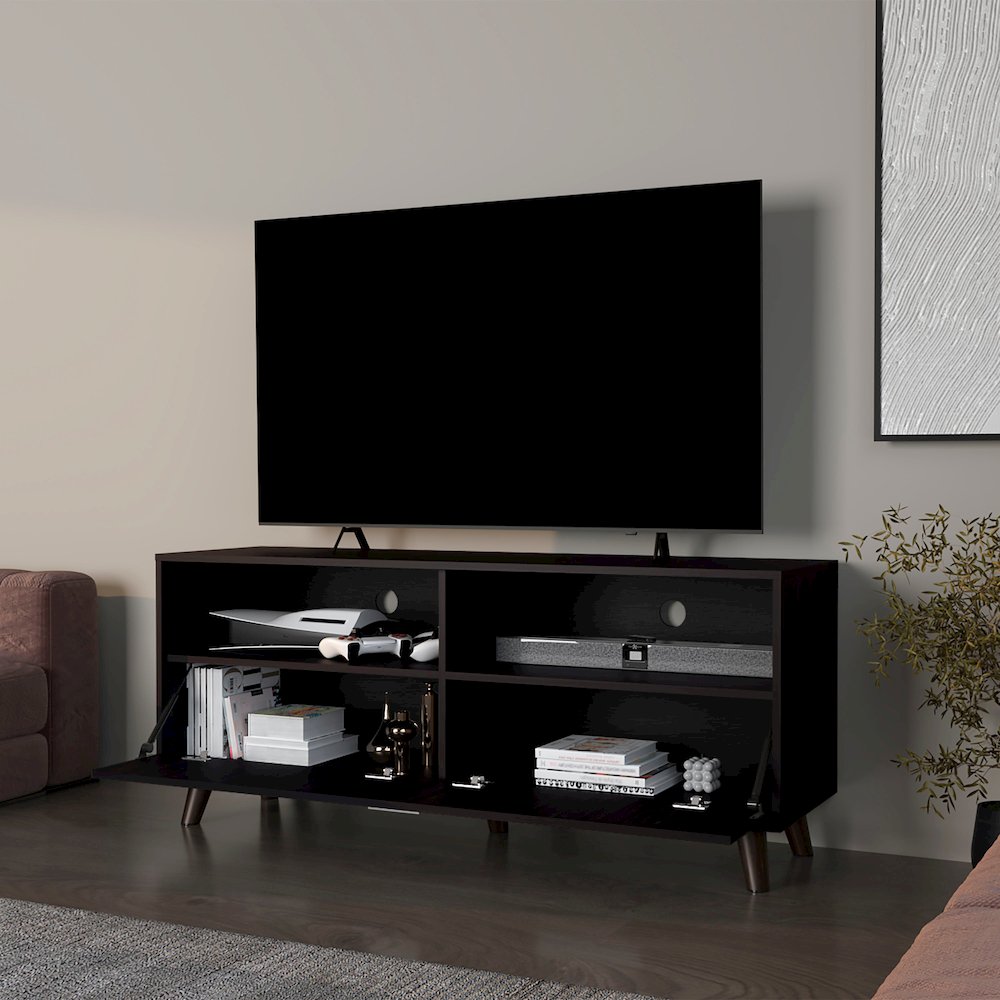 Wenge City Tv Stand 60" with Open Storage and 1 Door, Wengue. Picture 3