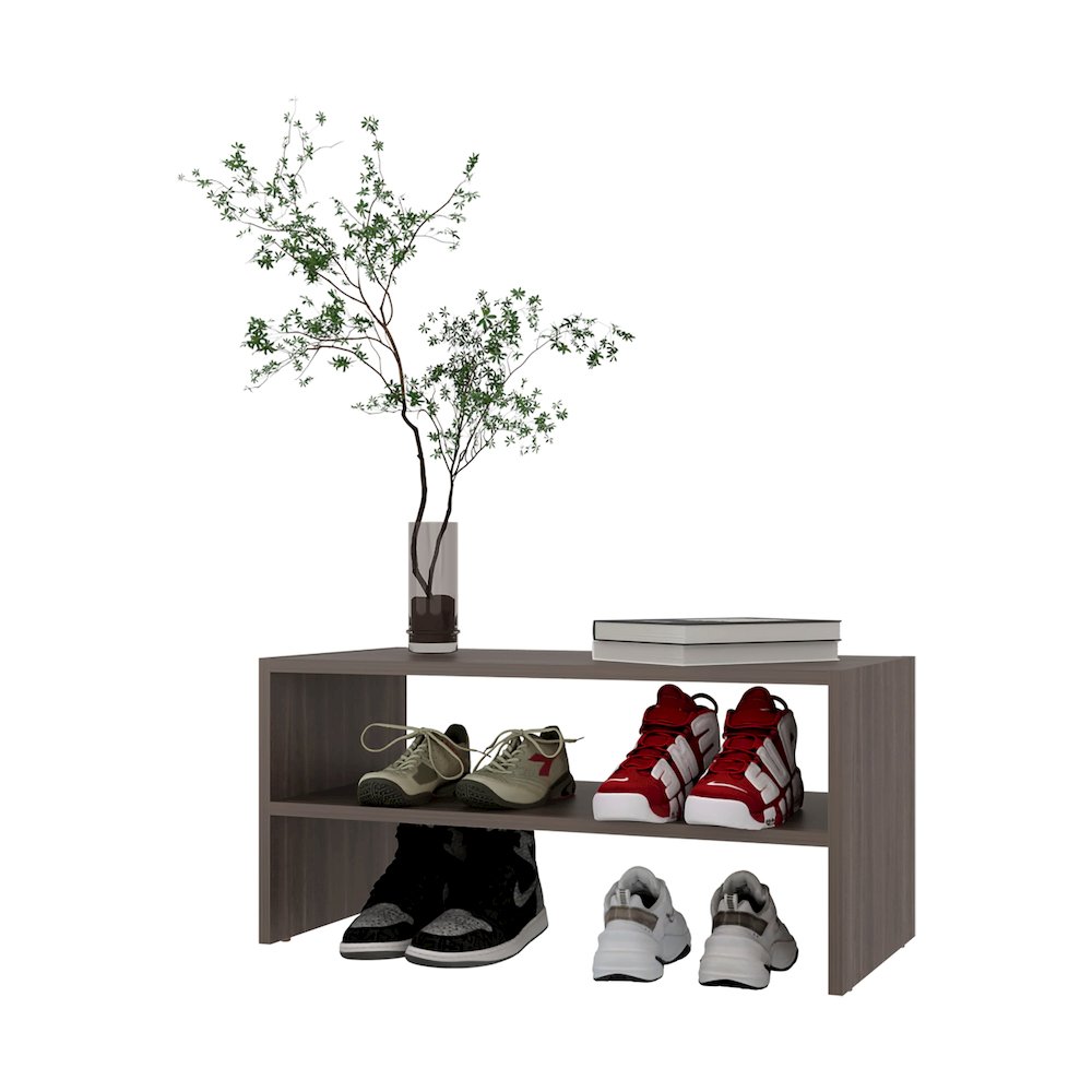 Norris shoe rack in melamine with 2 shelves,Gray Walnut. Picture 6