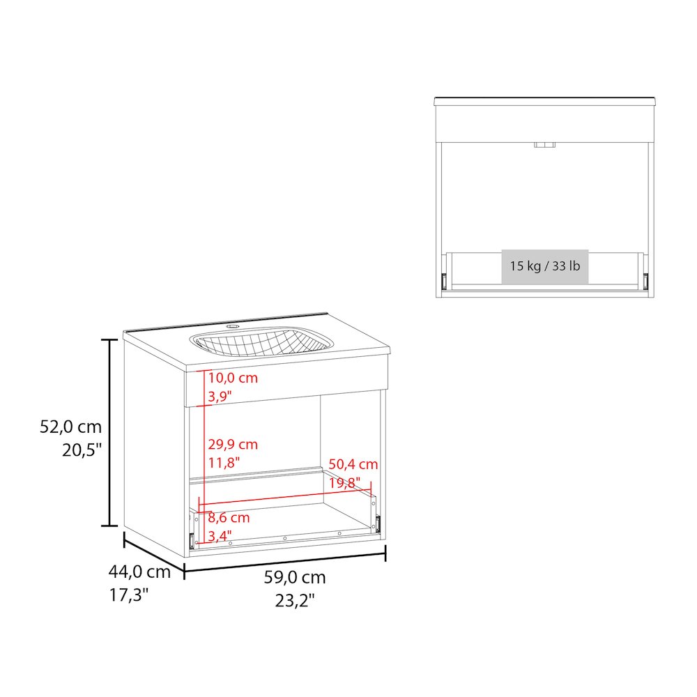 Story Floating Bathroom Vanity Set with Sink, One Drawer Wengue. Picture 2
