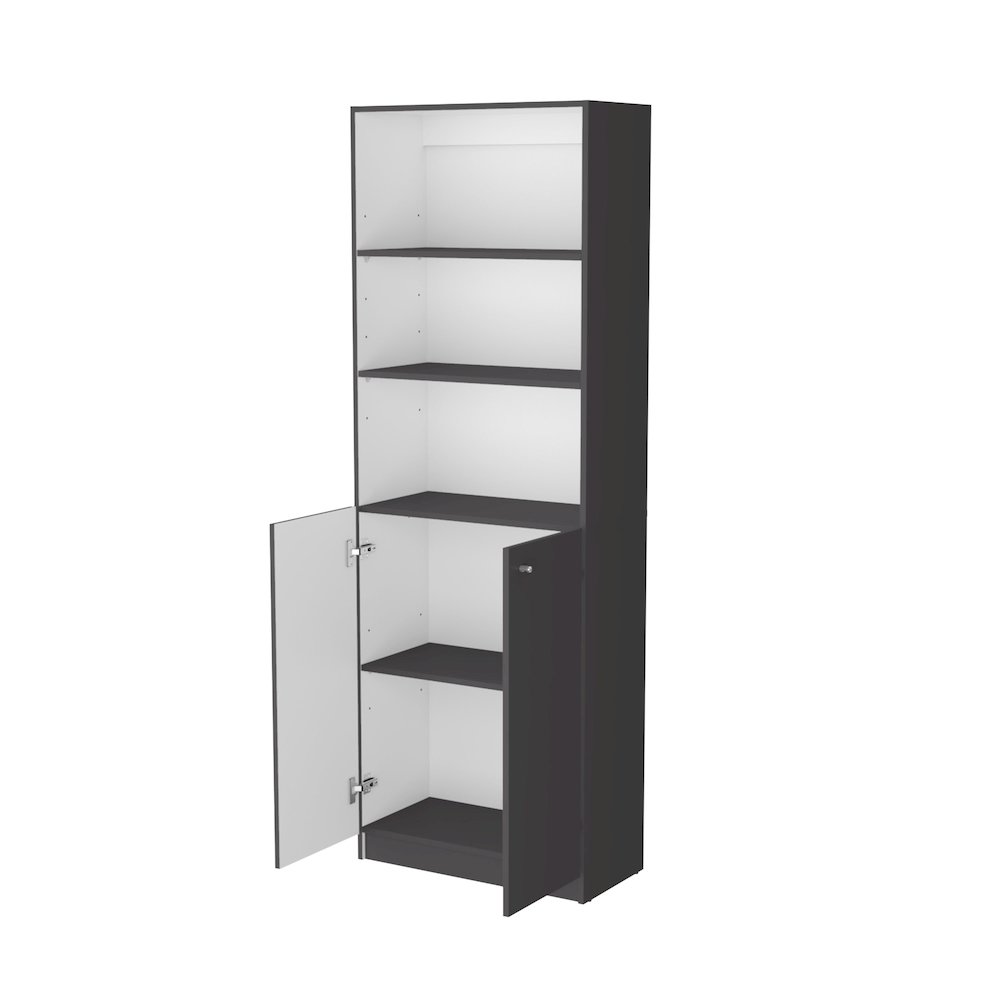Sutton 2-Door Bookcase, Storage with Multi-Level Shelves, Matt Gray / White. Picture 5