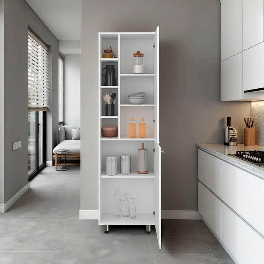 Florence Kitchen Pantry, Multiple Open and Closed Shelves, Modern Design, White. Picture 4