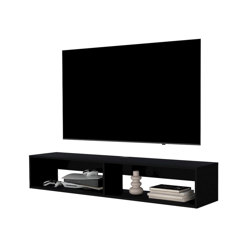 Central Floating media rack in melamine with two shelves,Wenge. Picture 4