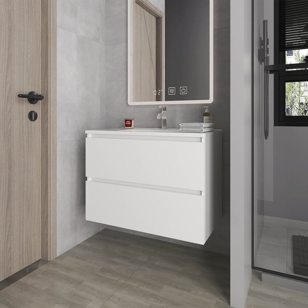 Smoot Floating Vanity with Two Drawers and Sink, White. Picture 4