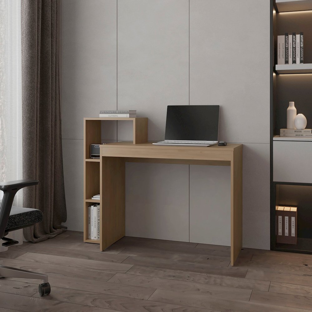 Salomé Computer Desk with Open Storage, Natural Oak. Picture 2