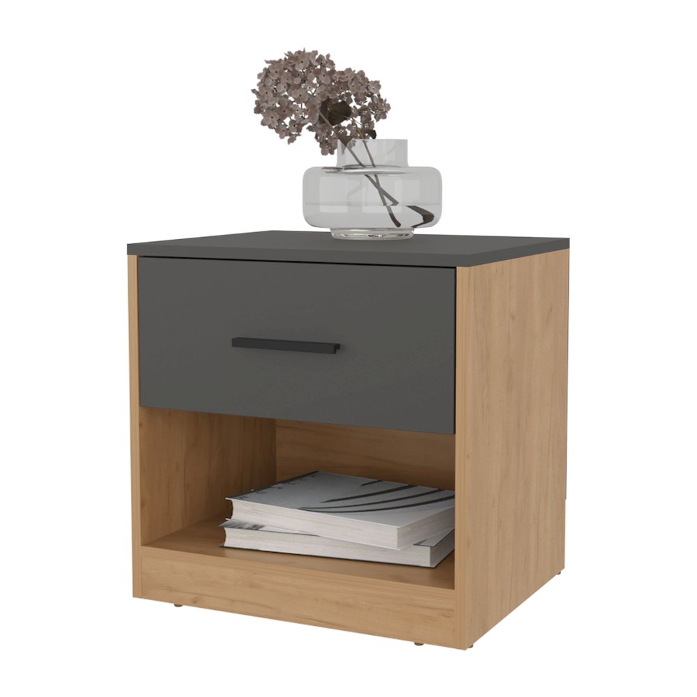Solomon Nightstand with a Drawer, Natural Oak and Matt Grey. Picture 8