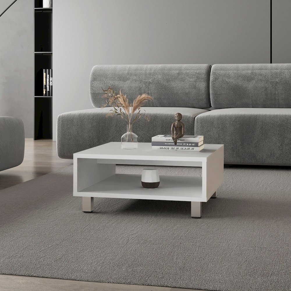Avondale Coffee Table in Melamine with Open Storage, white. Picture 6