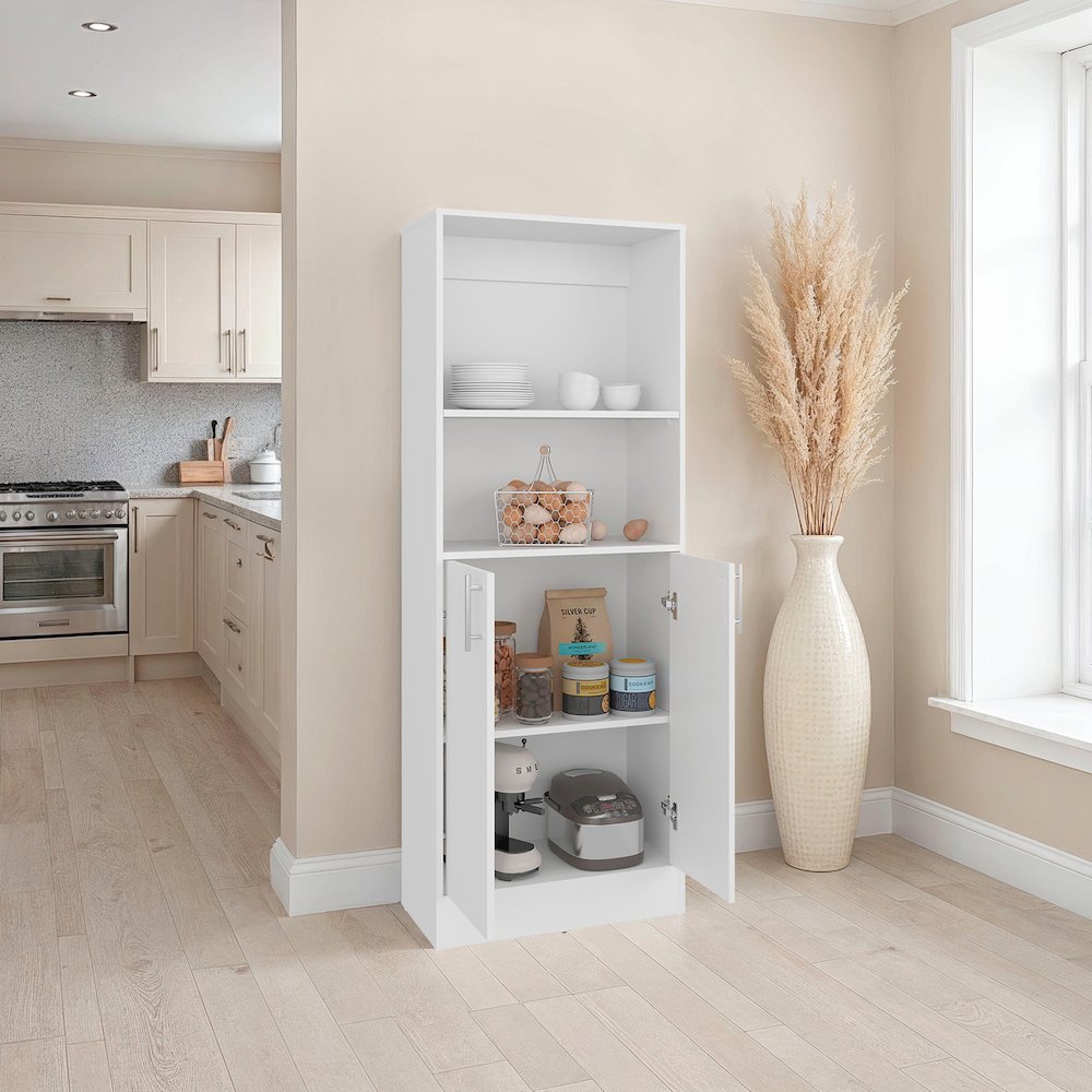 Insite Kitchen Storage Cabinet with 3 Shelves and 2 Closed Compartments, White. Picture 4