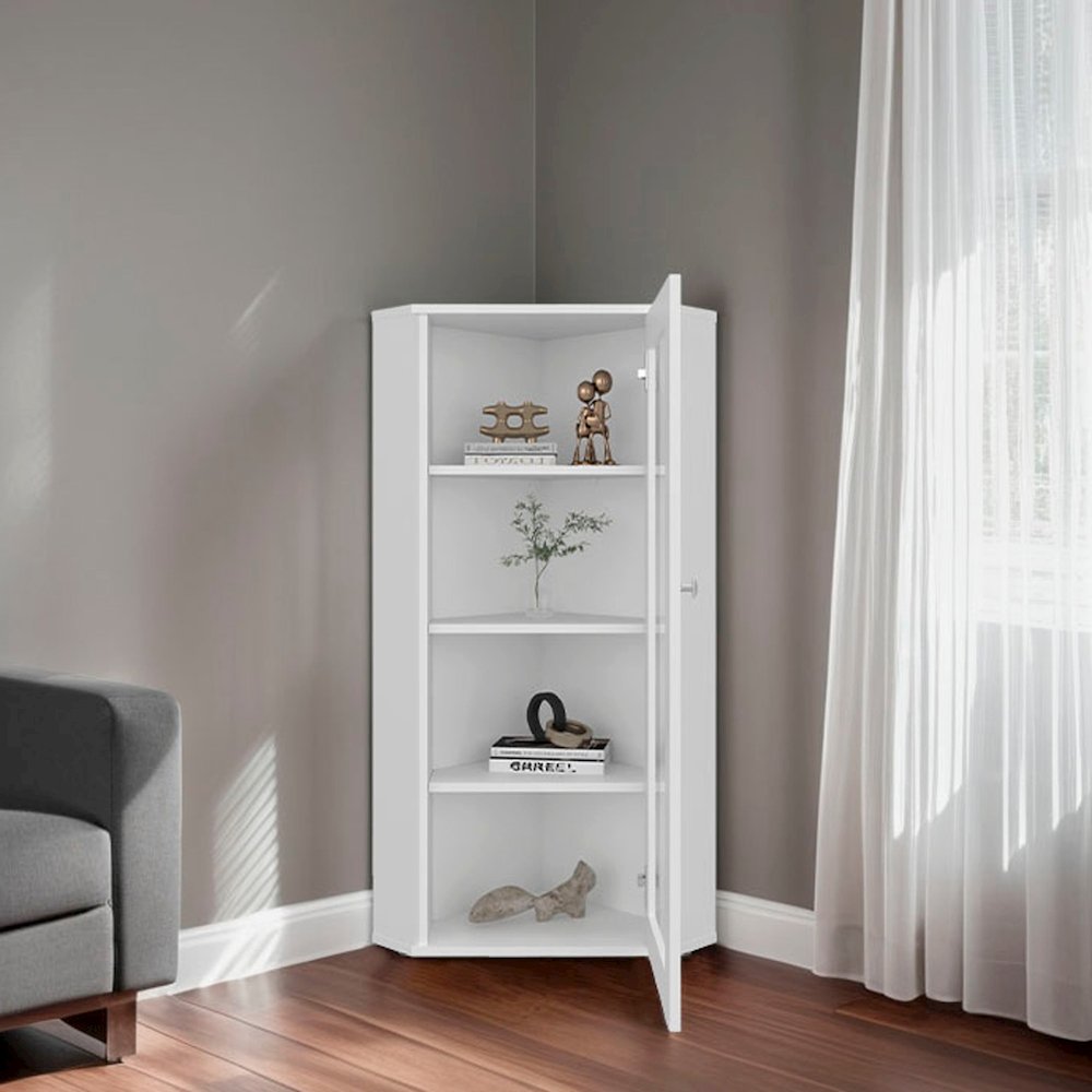 Cover Modern Corner Display Cabinet with Glass Door and Shelves. Picture 4