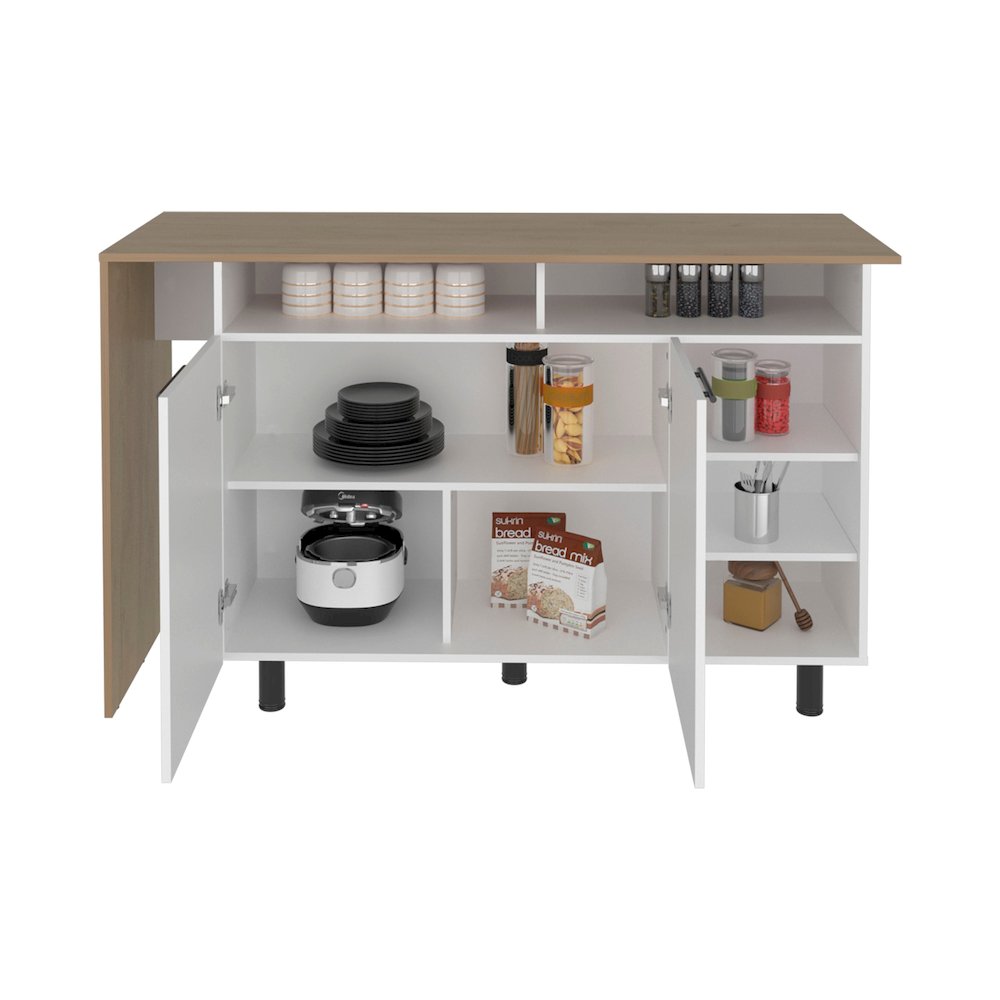 Modern Kitchen Island with Storage Shelves and Cabinets for Kitchen Organization. Picture 5