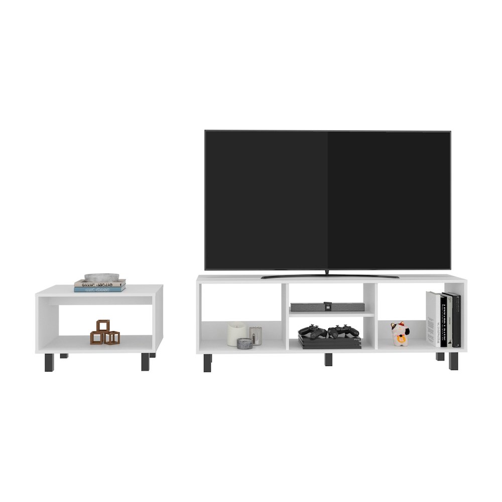 FM FURNITURE Eclipse Duo Rack and Coffee Table with Open Shelves, WHITE. Picture 3