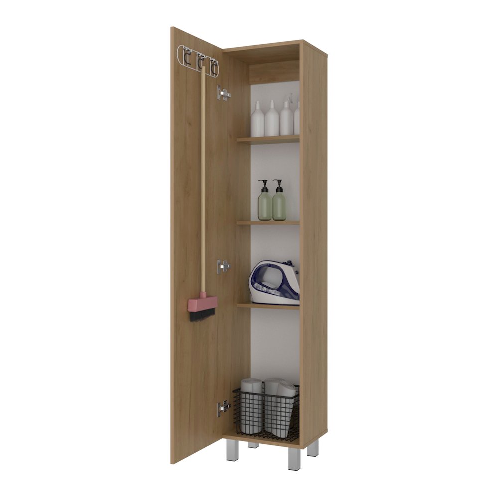 Vegas Storage Cabinet for Laundry Room with Fixed Shelves, Natural Oak. Picture 7
